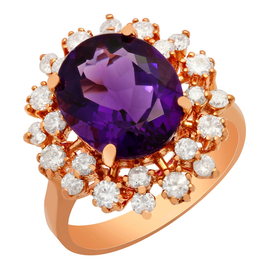 14k Rose Gold 4.41ct Amethyst 1.06ct Diamond Ring: Retail: $6,610.00 ****** 14k Rose Gold 4.41ct Amethyst 1.06ct Diamond Ring ****** Metal: 14K Rose Gold / Total Item Weight: 6.10 grams / Country Made: United States / / Main Stone: Amethyst / Color: