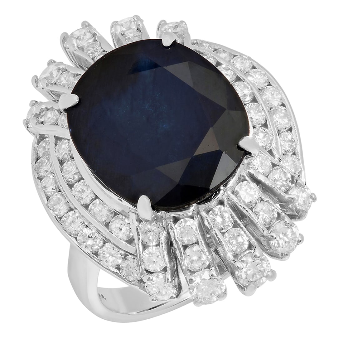 14k White Gold 8.54ct Sapphire 1.92ct Diamond Ring: Retail: $9,425.00 ****** 14k White Gold 8.54ct Sapphire 1.92ct Diamond Ring ****** Metal: 14K White Gold / Total Item Weight: 9.20 grams / Country Made: United States / / Main Stone: Sapphire / Color: