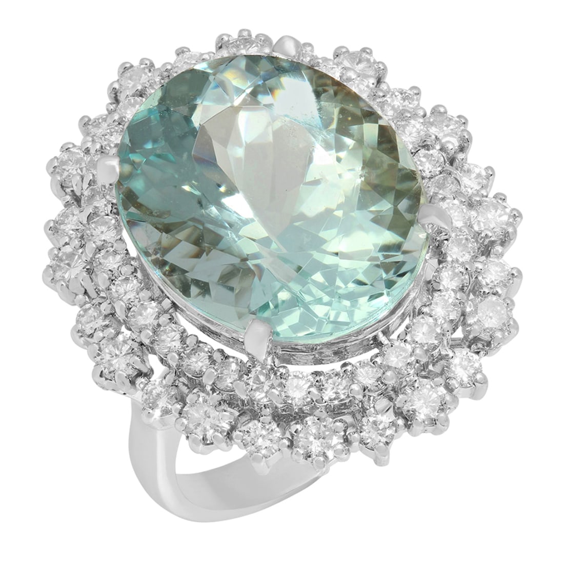 14k White Gold 12.21ct Aquamarine 1.78ct Diamond Ring: Retail: $13,175.00 ****** 14k White Gold 12.21ct Aquamarine 1.78ct Diamond Ring ****** Metal: 14K White Gold / Total Item Weight: 10.40 grams / Country Made: United States / / Main Stone: Aquamarine /