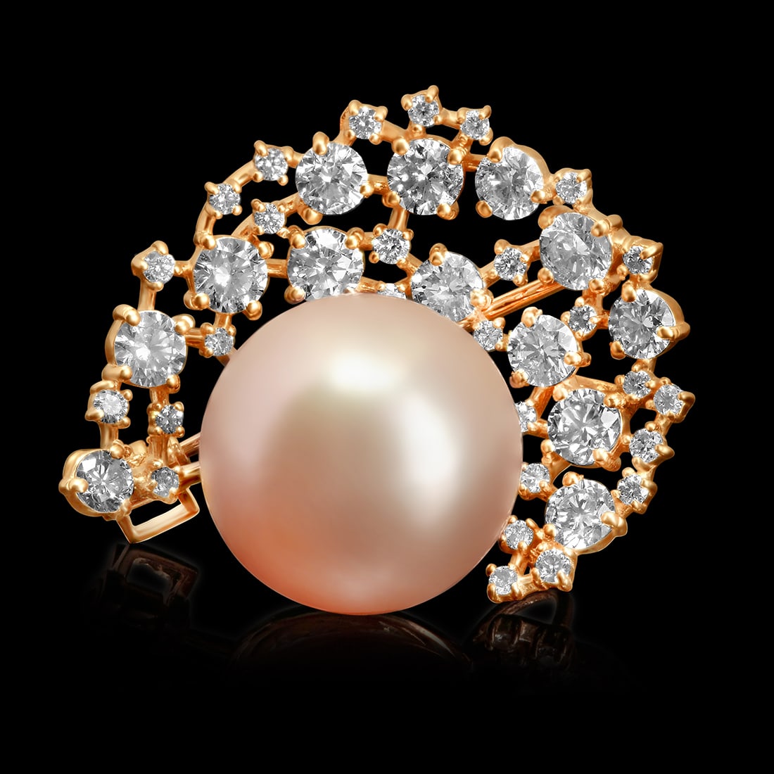 14k Rose Gold 15mm South Sea Pearl 2.20ct Diamond Brooch: Retail: $15,763.00 ****** 14k Rose Gold 15mm South Sea Pearl 2.20ct Diamond Brooch ****** Metal: 14k Solid Rose Gold / Total Item Weight: 9.5 Grams / Country Made: United States / / Main Stone: Pearl