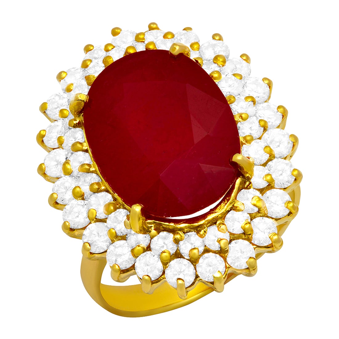 14k Yellow Gold 10.10ct Ruby 2.11ct Diamond Ring: Retail: $8,890.00 ****** 14k Yellow Gold 10.10ct Ruby 2.11ct Diamond Ring ****** Metal: 14K Yellow Gold / Total Item Weight: 9.60 grams / Country Made: United States / / Main Stone: Ruby / Color: Inte