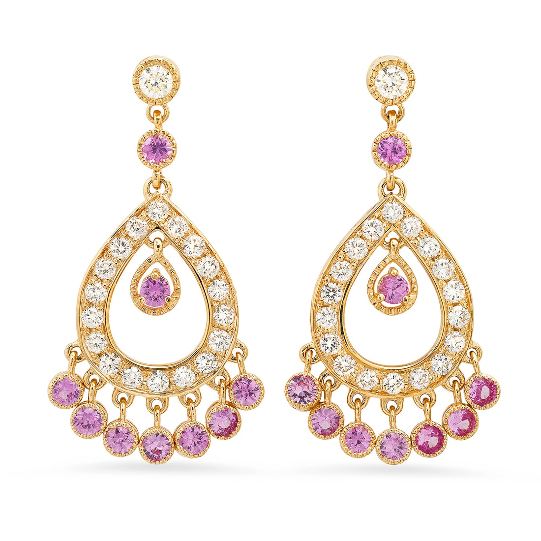 14K Yellow Gold 2.50ct Pink Sapphire and 2.05ct Diamond Earrings: Retail: $14,510.00 ****** 14K Yellow Gold 2.50ct Pink Sapphire and 2.05ct Diamond Earrings ****** Metal: 14K Yellow Gold / Total Item Weight: 8.9 Grams / Country Made: United States / / Main Stone: Sa