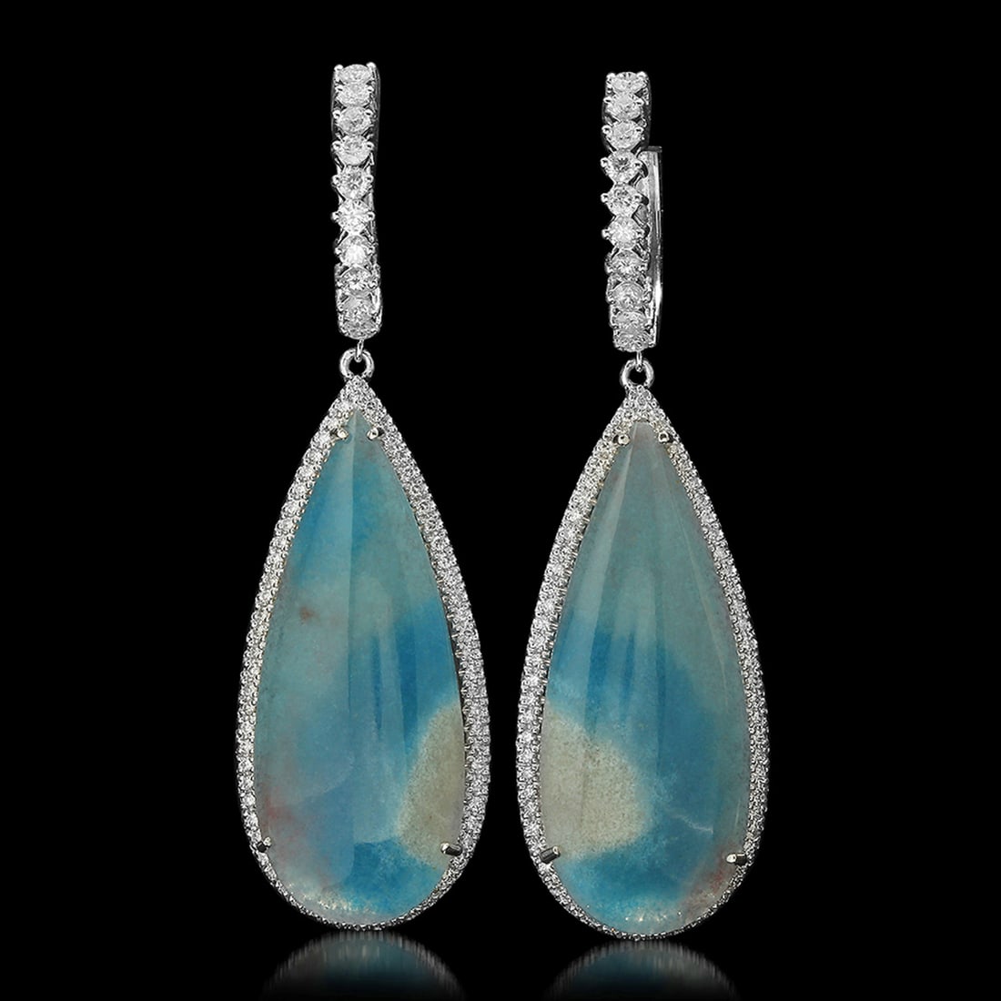 14K Gold 35.18ct Chalcedony 2.29ct Diamond Earrings: Retail: $12,790.00 ****** 14K Gold 35.18ct Chalcedony 2.29ct Diamond Earrings ****** Metal: 14K Solid Gold / Total Item Weight: 20.9 grams / Country Made: United States / / Main Stone: Chalcedony / Co