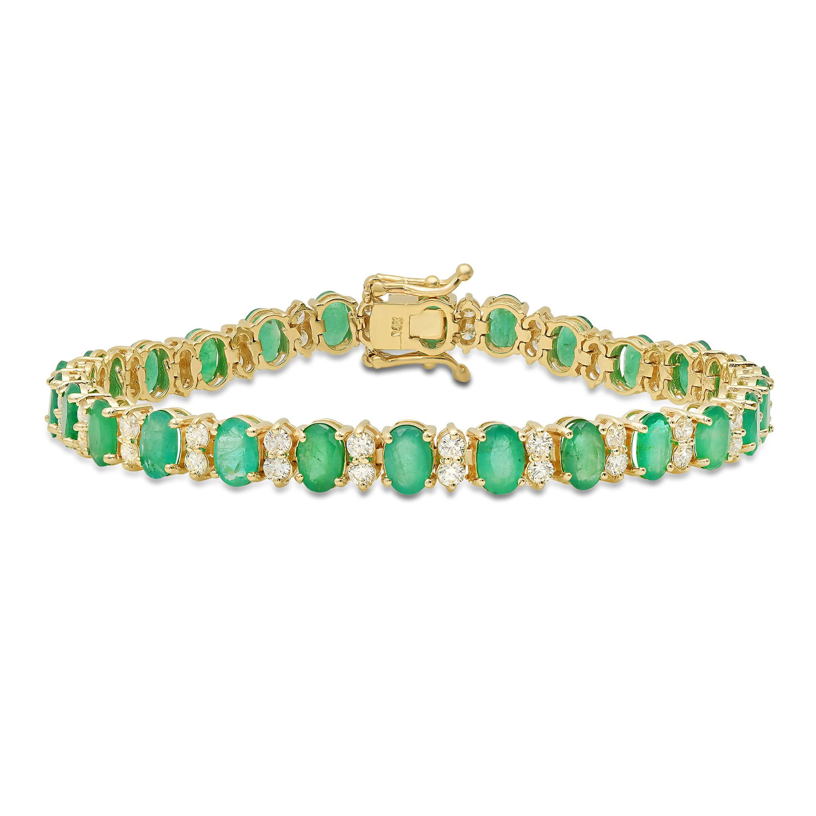 14K Yellow Gold with 17.14ct Emerald and 2.98ct Diamond Bracelet: Retail: $32,528.00 ****** 14K Yellow Gold with 17.14ct Emerald and 2.98ct Diamond Bracelet ****** Size: 7 / Metal: 14K Yellow Gold / Total Item Weight: 15.8 Grams / Country Made: United States / / Mai