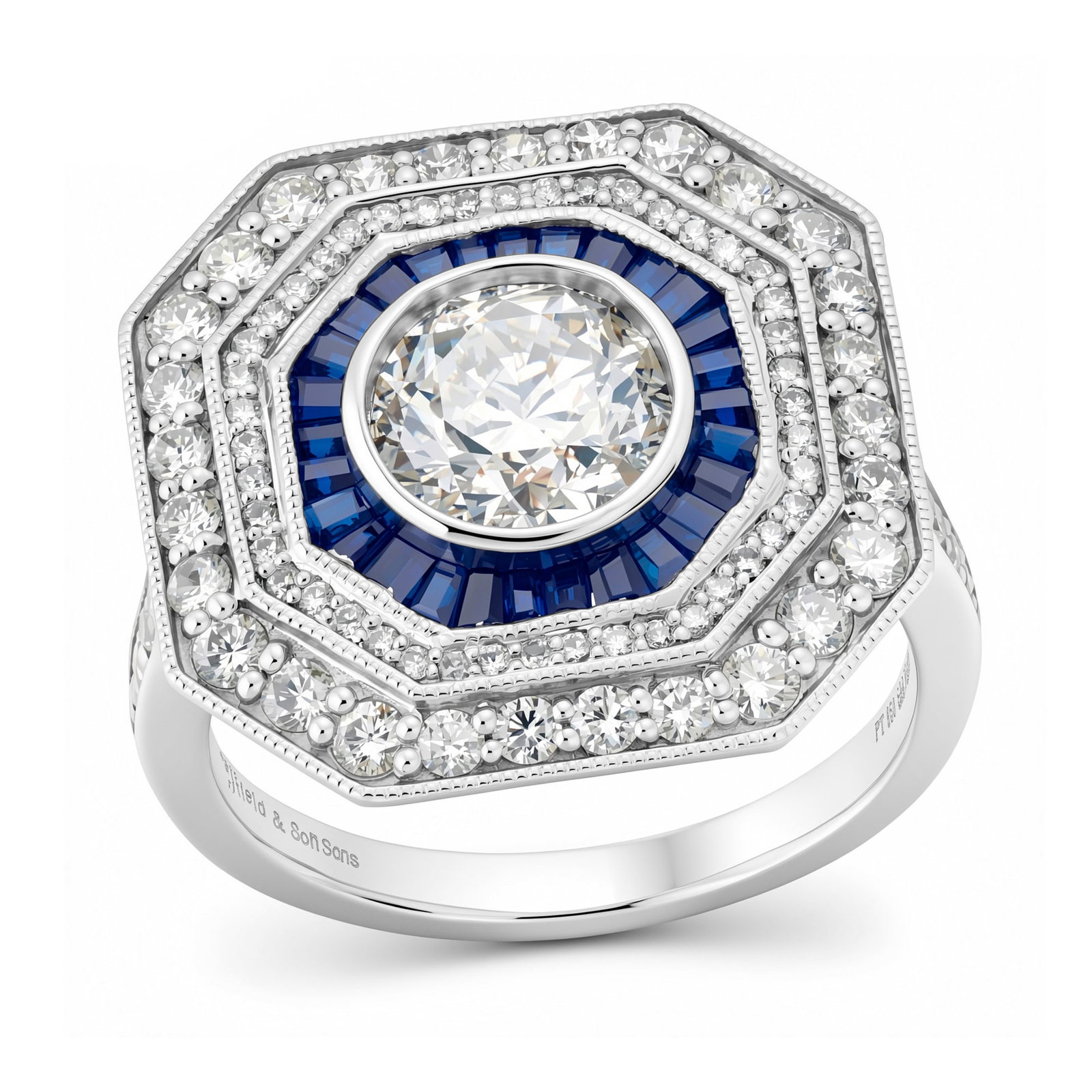 Platinum Ladies Ring with 0.76tcw Sapphire and 2.47tcw Adjacent Diamonds
