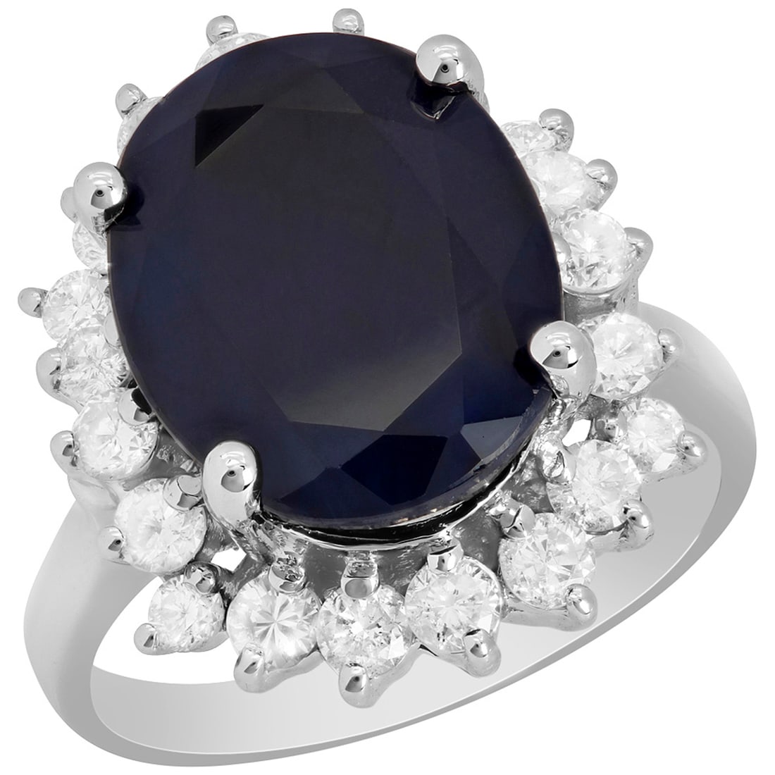 14k White Gold 7.60ct Sapphire 1.01ct Diamond Ring: Retail: $7,620.00 ****** 14k White Gold 7.60ct Sapphire 1.01ct Diamond Ring ****** Metal: 14K White Gold / Total Item Weight: 7.10 grams / Country Made: United States / / Main Stone: Sapphire / Color:
