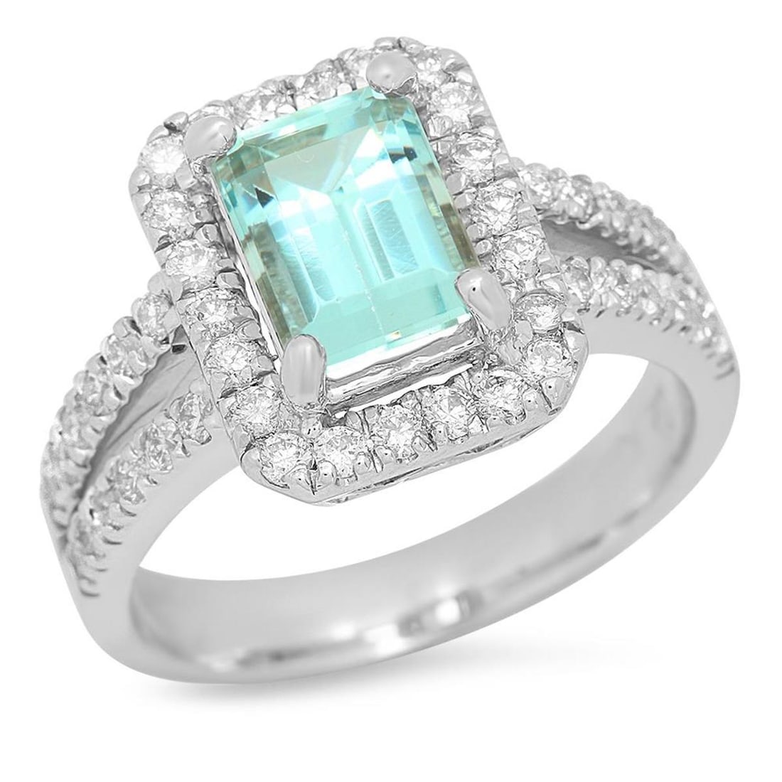 14K White Gold 1.70ct Aquamarine and 0.81ct Diamond Ring: Retail: $5,000.00 ****** 14K White Gold 1.70ct Aquamarine and 0.81ct Diamond Ring ****** Metal: 14K White Gold / Total Item Weight: 6.0 Grams / Country Made: United States / / Main Stone: Aquamarine /