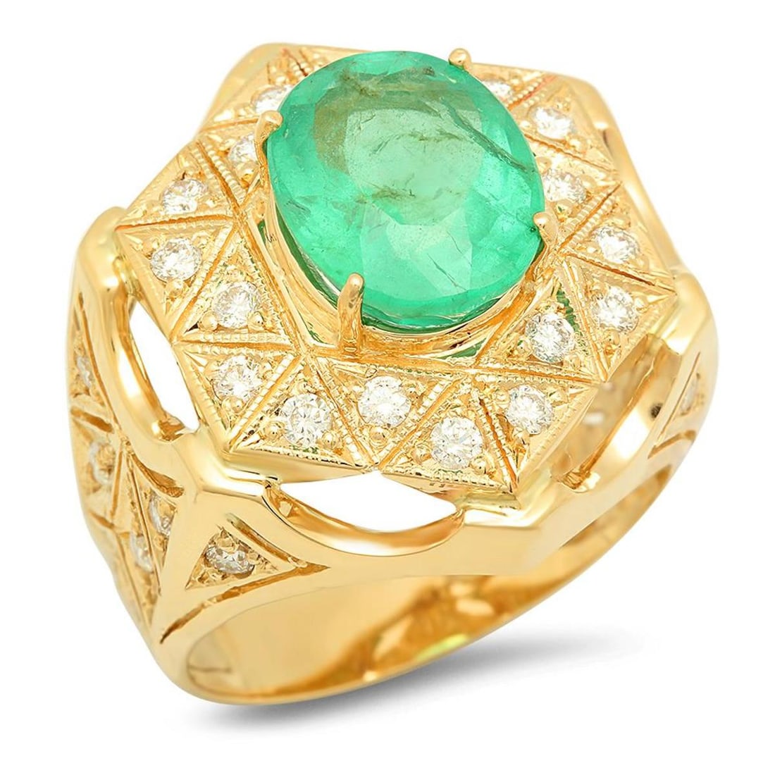 14K Yellow Gold 5.00ct Emerald and 1.13ct Diamond Ring (1 of 5)