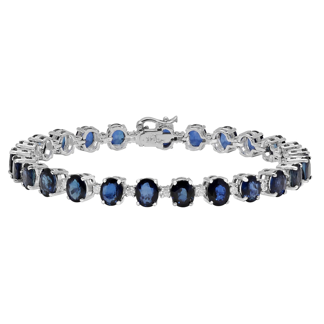 14k White Gold 19.38ct Sapphire 0.92ct Diamond Bracelet: Retail: $11,750.00 ****** 14k White Gold 19.38ct Sapphire 0.92ct Diamond Bracelet ****** Metal: 14K White Gold / Total Item Weight: 16.94 grams / Country Made: United States / / Main Stone: Sapphire