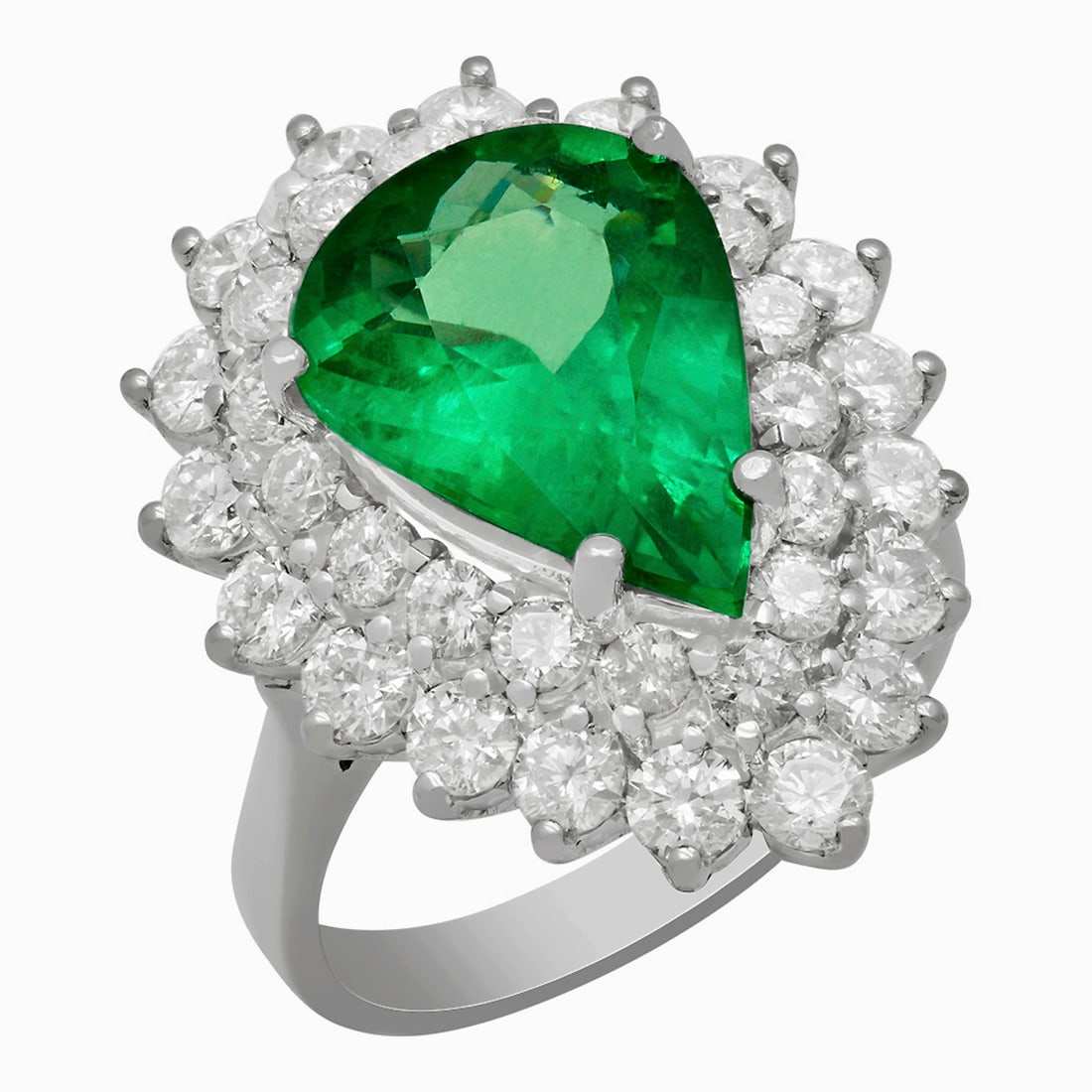 14k White Gold 4.92ct Emerald 2.66ct Diamond Ring: Retail: $22,725.00 ****** 14k White Gold 4.92ct Emerald 2.66ct Diamond Ring ****** Metal: 14K White Gold / Total Item Weight: 9.60 grams / Country Made: United States / / Main Stone: Emerald / Color: