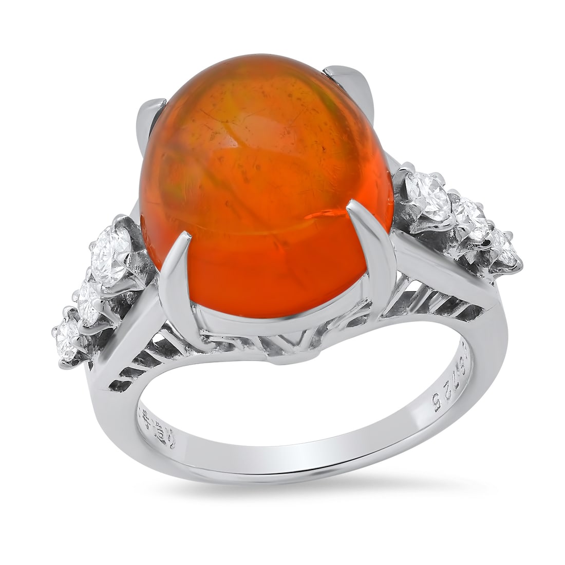 Platinum Setting with 8.72ct Fire Opal and 0.45ct Diamond Ladies Ring: Retail: $11,620.00 ****** Platinum Setting with 8.72ct Fire Opal and 0.45ct Diamond Ladies Ring ****** Size: 7 (we offer free resizing to winning bidders) / Metal: Platinum / Total Item Weight: 12.4