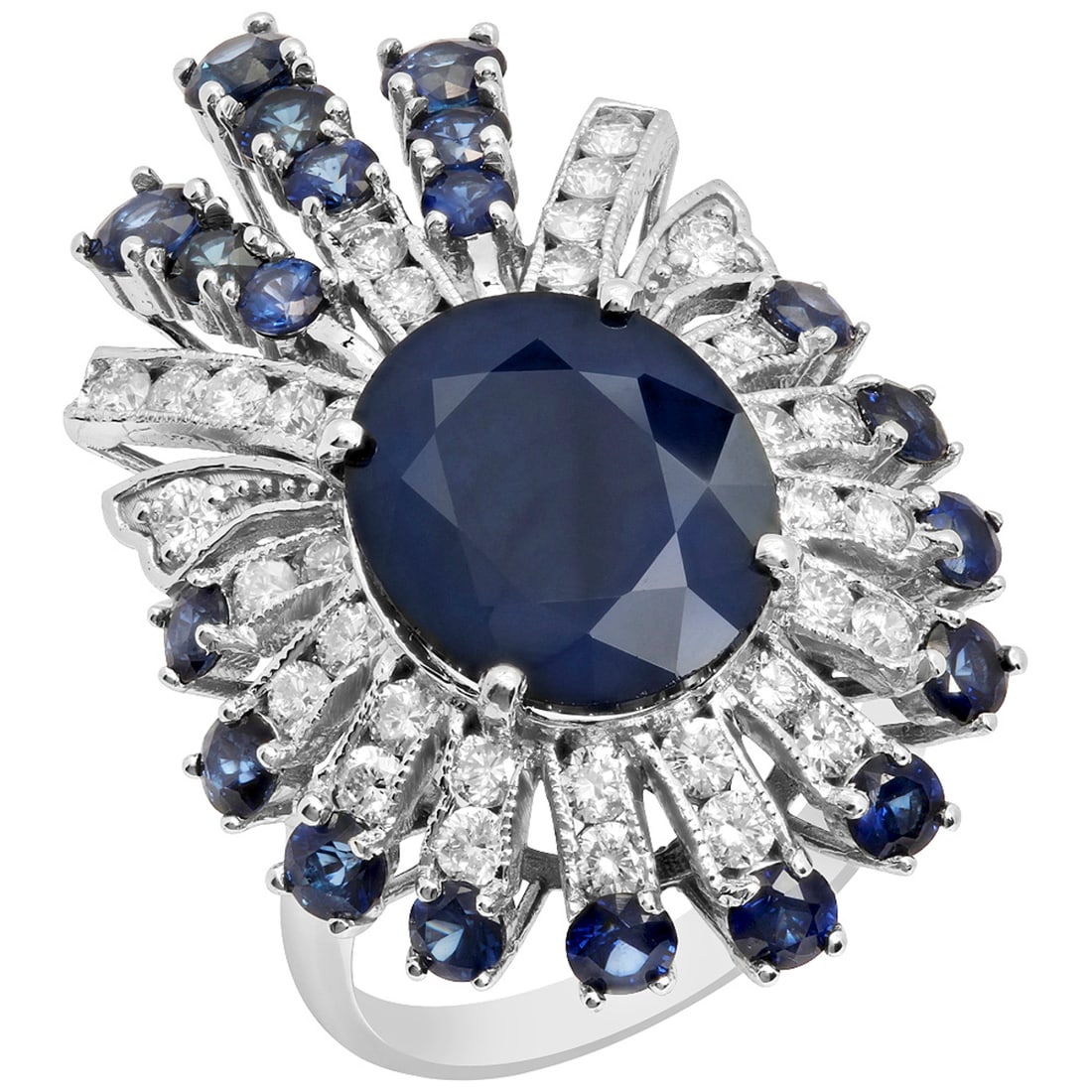14k White Gold 7.09ct & 2.85ct Sapphire 1.31ct Diamond Ring: Retail: $8,150.00 ****** 14k White Gold 7.09ct & 2.85ct Sapphire 1.31ct Diamond Ring ****** Metal: 14K White Gold / Total Item Weight: 9.70 grams / Country Made: United States / / Main Stone: