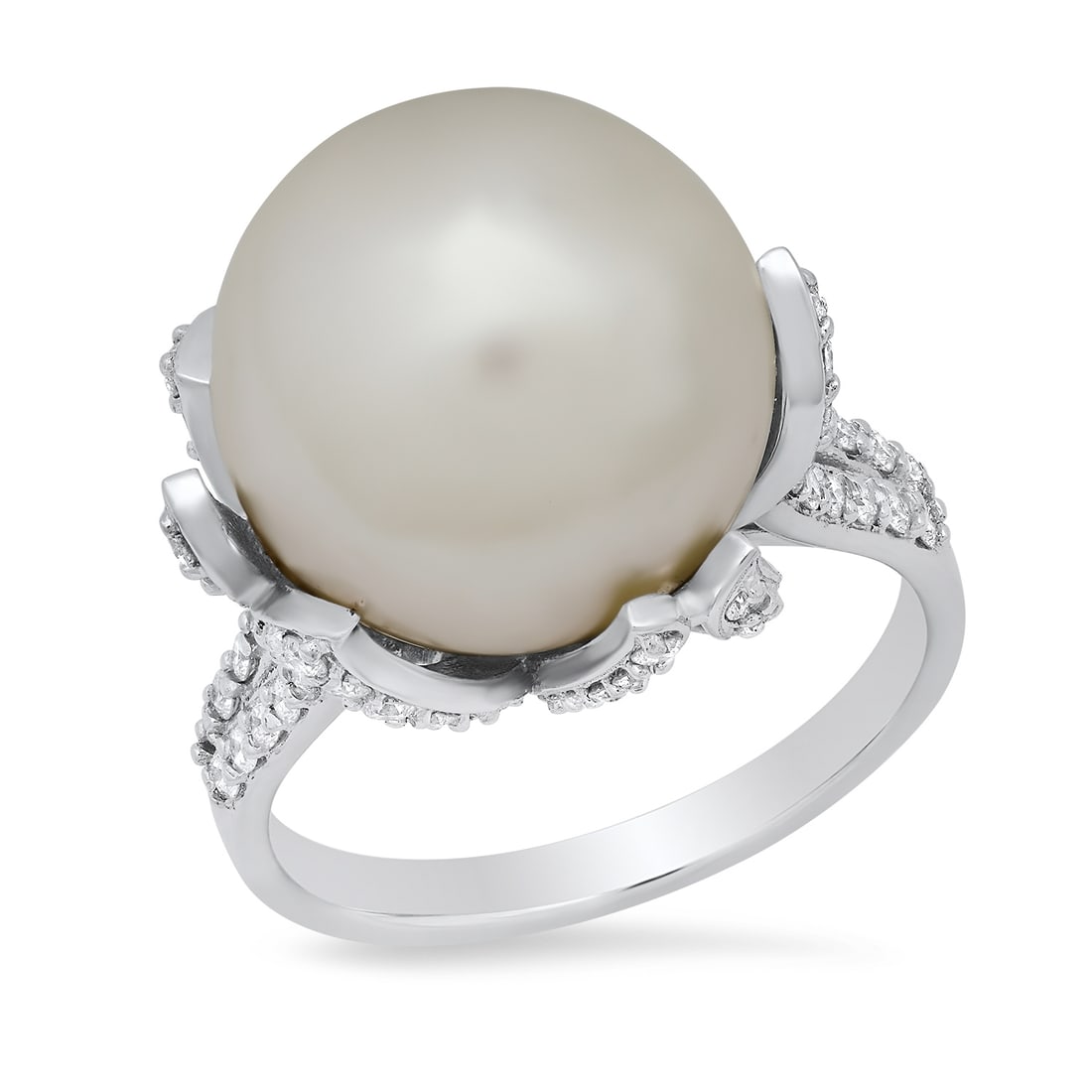 14K White Gold Setting with 14mm South Sea Pearl and 0.93ct Diamond Ladies Ring: Retail: $8,800.00 ****** 14K White Gold Setting with 14mm South Sea Pearl and 0.93ct Diamond Ladies Ring ****** Size: 7(we offer free resizing to winning bidders) / Metal: 14K White Gold / Total Item 