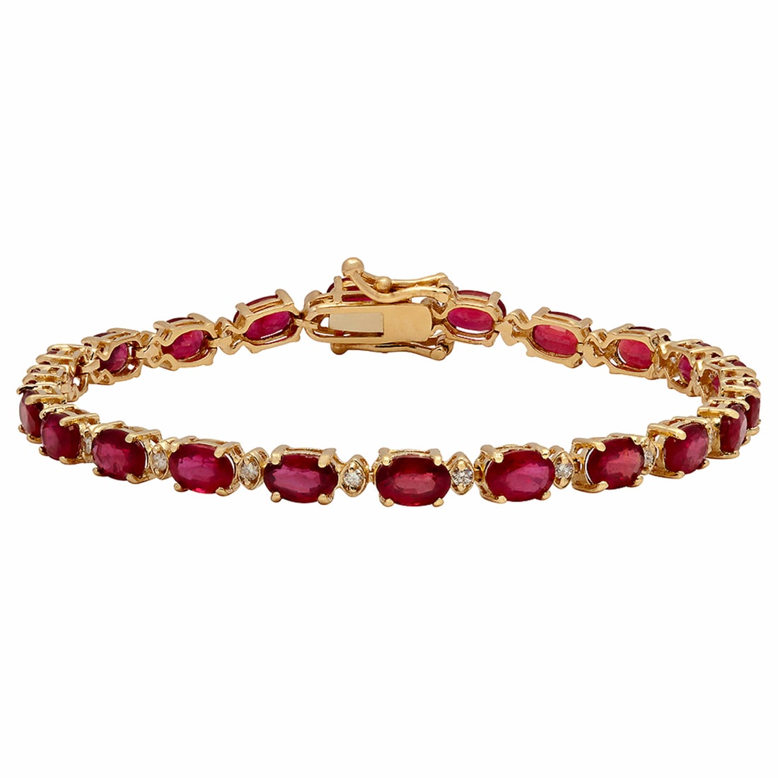14k Yellow Gold 11.65ct Ruby 0.61ct Diamond Bracelet: Retail: $8,500.00 ****** 14k Yellow Gold 11.65ct Ruby 0.61ct Diamond Bracelet ****** Metal: 14K Yellow Gold / Total Item Weight: 9.0 grams / Country Made: United States / / Main Stone: Ruby / Color: R