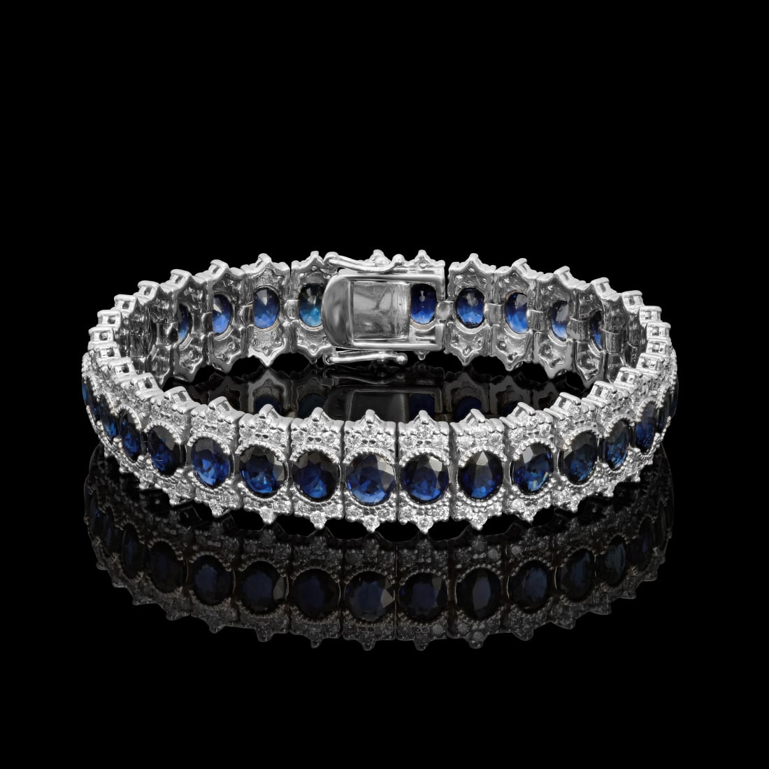 14k White Gold 22.34ct Sapphire 5.11ct Diamond Bracelet: Retail: $27,640.00 ****** 14k White Gold 22.34ct Sapphire 5.11ct Diamond Bracelet ****** Size: 7 / Metal: 14K White Gold / Total Item Weight: 36.0 Grams / Country Made: United States / / Main Stone: S