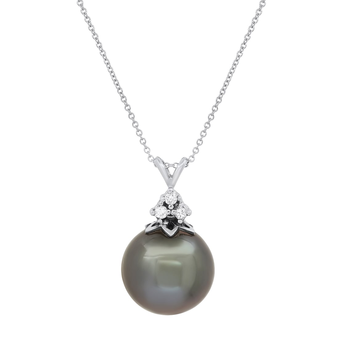 14K White Gold Setting with One 15mm Tahitian Pearl and 0.10ct Diamond Pendant: Retail: $3,500.00 ****** 14K White Gold Setting with One 15mm Tahitian Pearl and 0.10ct Diamond Pendant ****** Size: 18 / Metal: 14K White Gold / Total Item Weight: 7.6 Grams / Country Made: United St