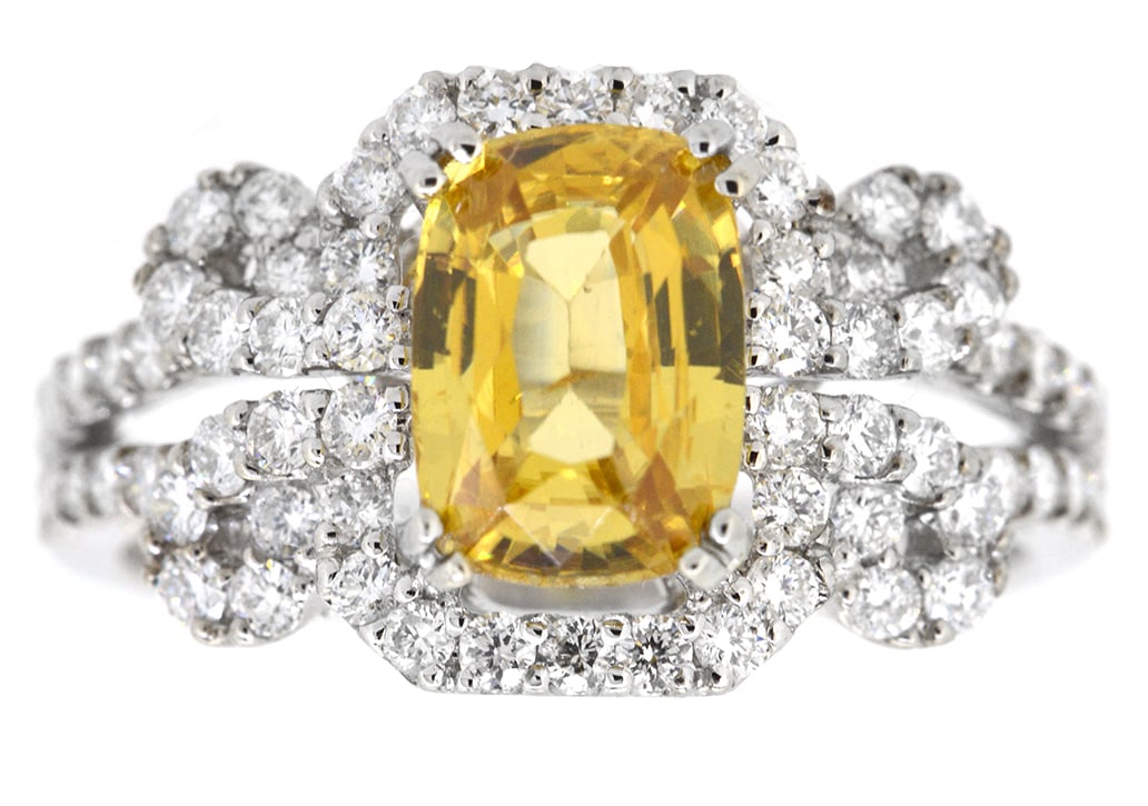 18K White Gold Ladies Ring with 2.61ct GIA Certified Zircon and 0.84ct tw Adjacent Diamonds