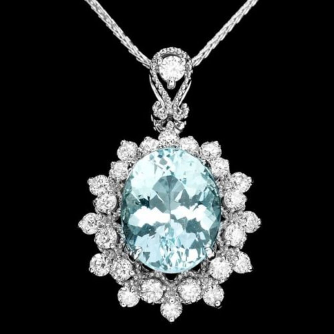 14K Gold 3.05ct Aquamarine 0.67ct Diamond Pendant: Retail: $6,710.00 ****** 14K Gold 3.05ct Aquamarine 0.67ct Diamond Pendant ****** Metal: 14K White Gold / Total Item Weight: 2.5 Grams / Country Made: United States / / Main Stone: Aquamarine / Color: