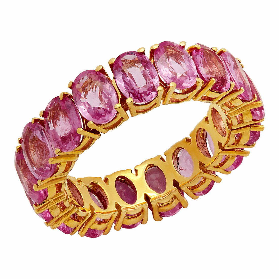 14k Yellow Gold 10.18ct Pink Sapphire Eternity Band Ring: Retail: $5,615.00 ****** 14k Yellow Gold 10.18ct Pink Sapphire Eternity Band Ring ****** Metal: 14K Yellow Gold / Total Item Weight: 6.06 grams / Country Made: United States / / Main Stone: Pink Sapph