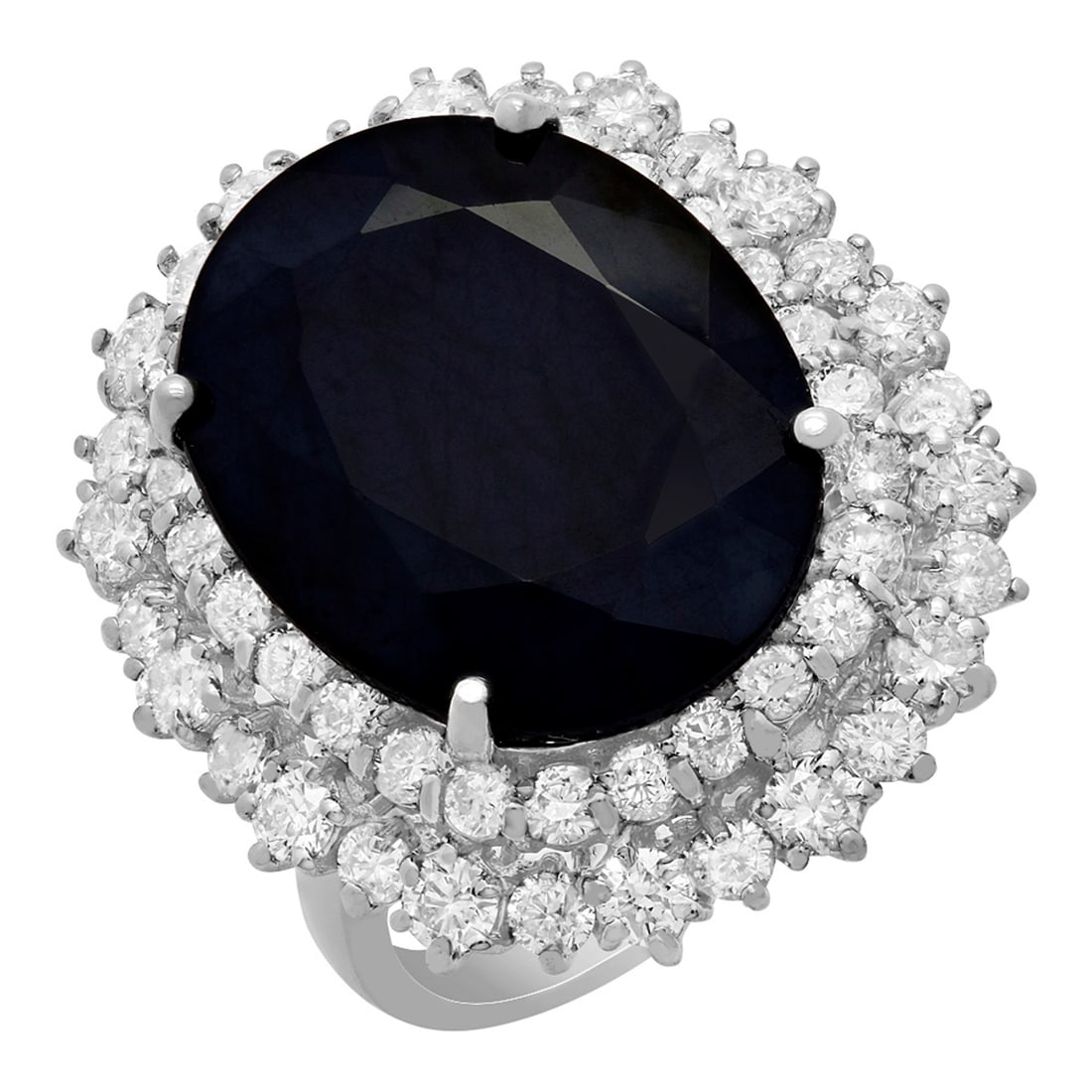 14k White Gold 13.25ct Sapphire 2.03ct Diamond Ring: Retail: $8,925.00 ****** 14k White Gold 13.25ct Sapphire 2.03ct Diamond Ring ****** Metal: 14K White Gold / Total Item Weight: 10.50 grams / Country Made: United States / / Main Stone: Sapphire /