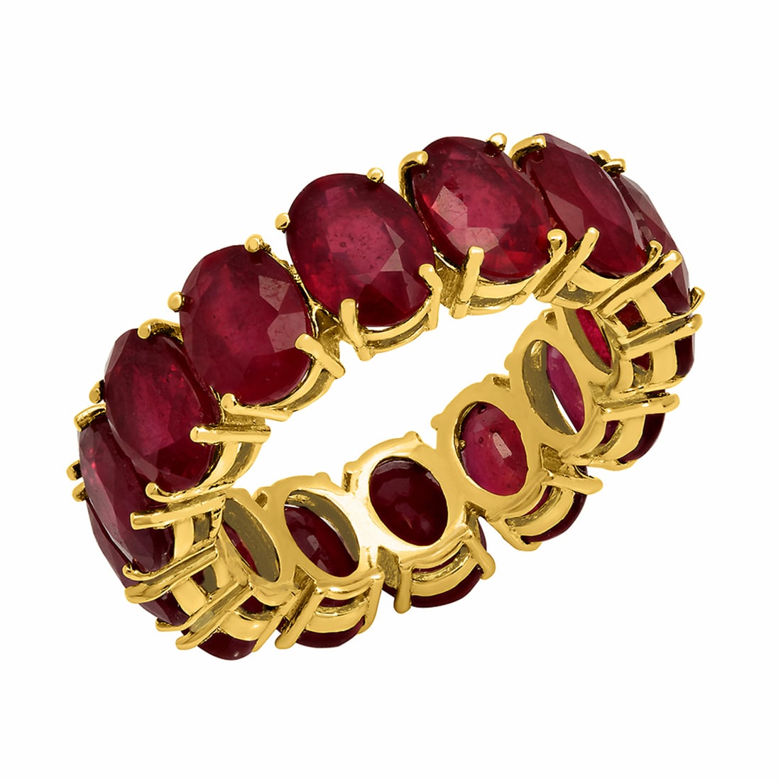 14K Gold 13.30ct Ruby Eternity Band Ring: Retail: $5,650.00 ****** 14K Gold 13.30ct Ruby Eternity Band Ring ****** Metal: 14K Yellow Gold / Total Item Weight: 7.26 Grams / Country Made: United States / / Main Stone: Ruby / Color: Red / Carat 