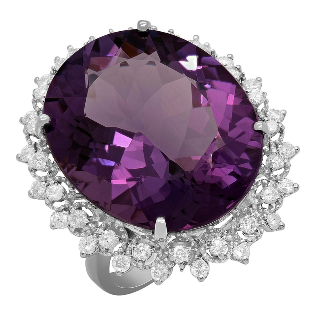 14k White Gold 23.10ct Amethyst 0.89ct Diamond Ring: Retail: $8,935.00 ****** 14k White Gold 23.10ct Amethyst 0.89ct Diamond Ring ****** Metal: 14K White Gold / Total Item Weight: 11.20 grams / Country Made: United States / / Main Stone: Amethyst /