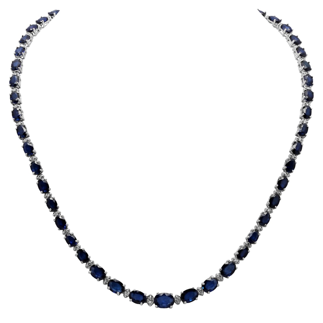 14k White Gold 38.50ct Sapphire 1.60ct Diamond Necklace: Retail: $12,170.00 ****** 14k White Gold 38.50ct Sapphire 1.60ct Diamond Necklace ****** Metal: 14K White Gold / Total Item Weight: 21.41 grams / Country Made: United States / / Main Stone: Sapphire