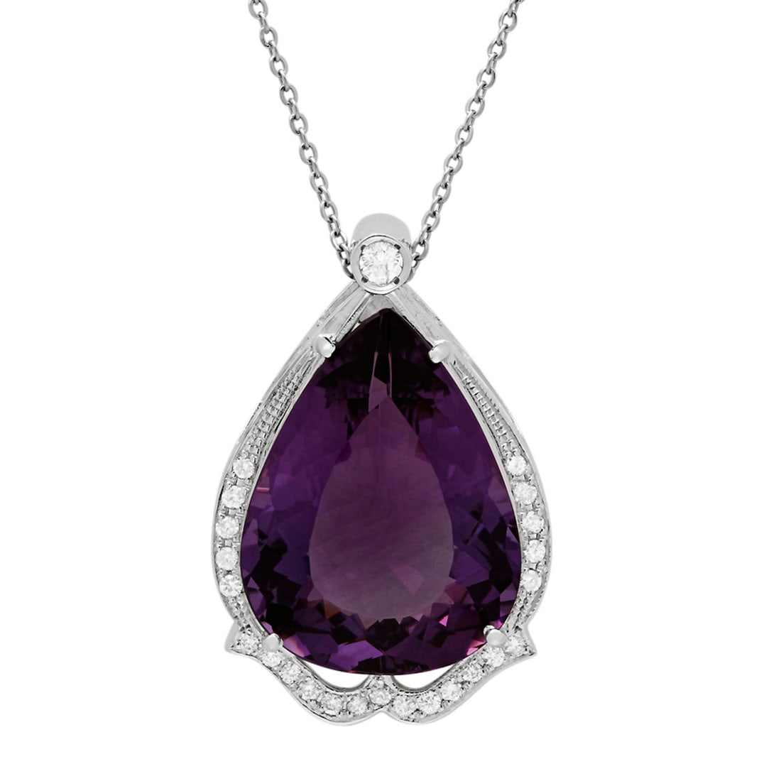 14k White Gold 42.05ct Amethyst 0.91ct Diamond Pendant: Retail: $12,625.00 ****** 14k White Gold 42.05ct Amethyst 0.91ct Diamond Pendant ****** Metal: 14K Rose Gold / Total Item Weight: 21.10 grams / Country Made: United States / / Main Stone: Amethyst / C