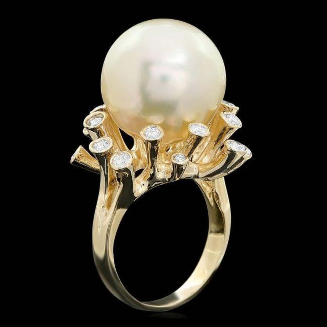 14K Yellow Gold 16mm South Sea Pearl and 0.72ct Diamond Ring: Retail: $9,372.00 ****** 14K Yellow Gold 16mm South Sea Pearl and 0.72ct Diamond Ring ****** Metal: 14K Yellow Gold / Total Item Weight: 14.0 Grams / Country Made: United States / / Main Stone: Pearl