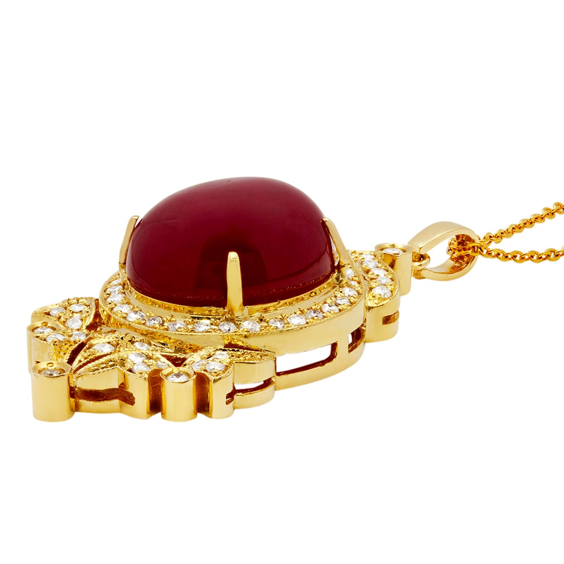 14k Yellow Gold 48.69ct Ruby 1.74ct Diamond Pendant - 2