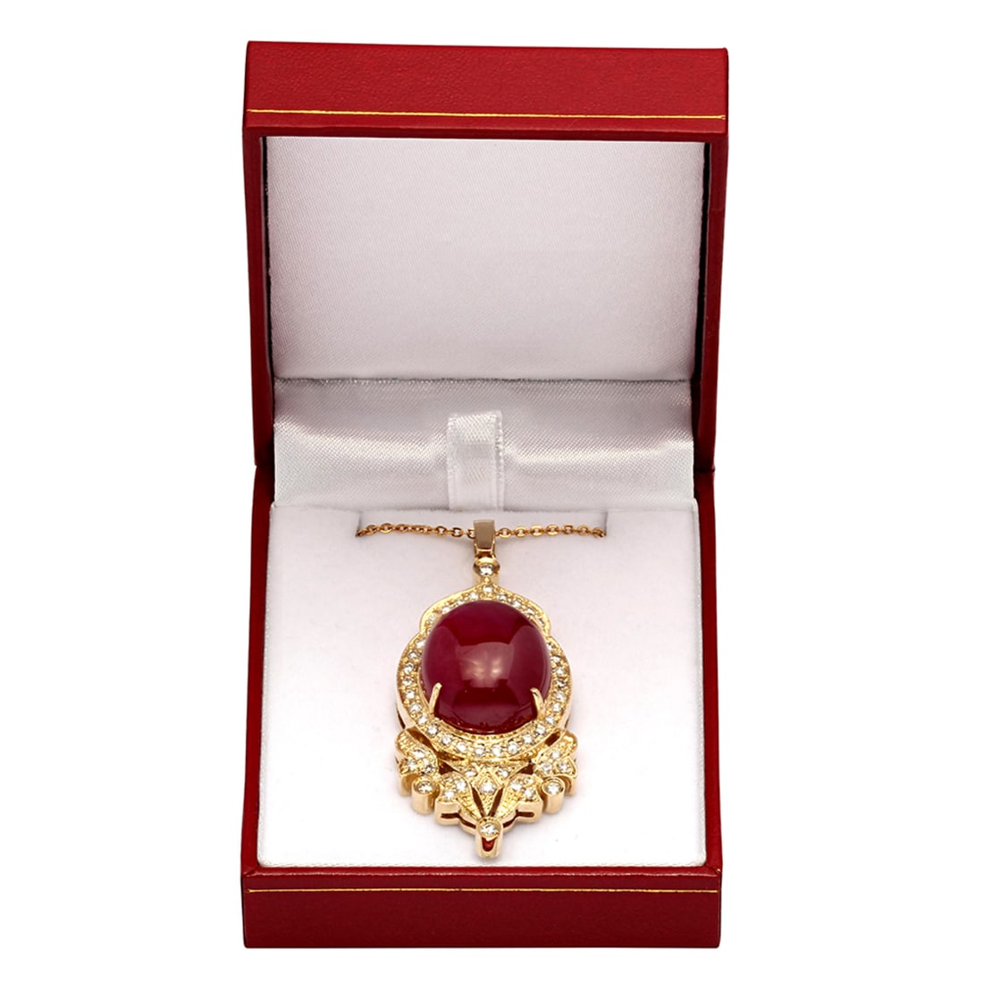 14k Yellow Gold 48.69ct Ruby 1.74ct Diamond Pendant - 3