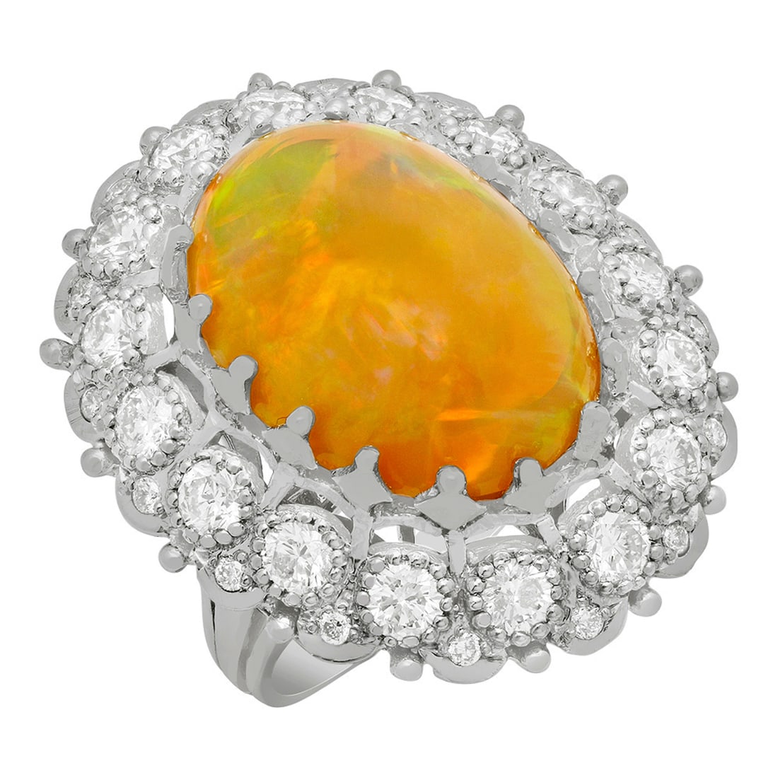14k White Gold 11.46ct Opal 2.91ct Diamond Ring: Retail: $17,725.00 ****** 14k White Gold 11.46ct Opal 2.91ct Diamond Ring ****** Metal: 14K White Gold / Total Item Weight: 16.32 grams / Country Made: United States / / Main Stone: Opal / Color: Play