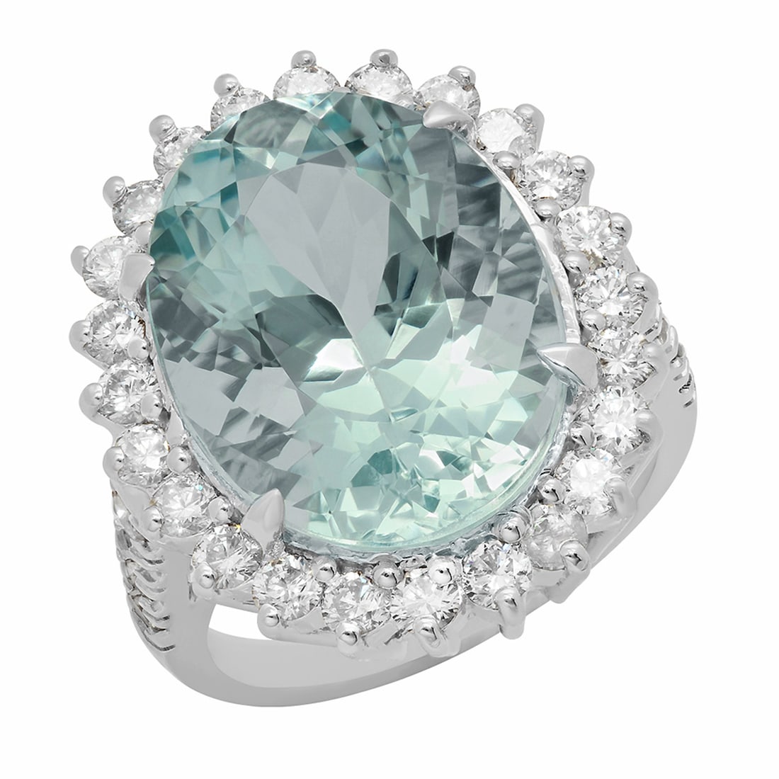14k White Gold 12.36ct Aquamarine 1.69ct Diamond Ring: Retail: $9,825.00 ****** 14k White Gold 12.36ct Aquamarine 1.69ct Diamond Ring ****** Metal: 14K White Gold / Total Item Weight: 10.50 grams / Country Made: United States / / Main Stone: Aquamarine / 