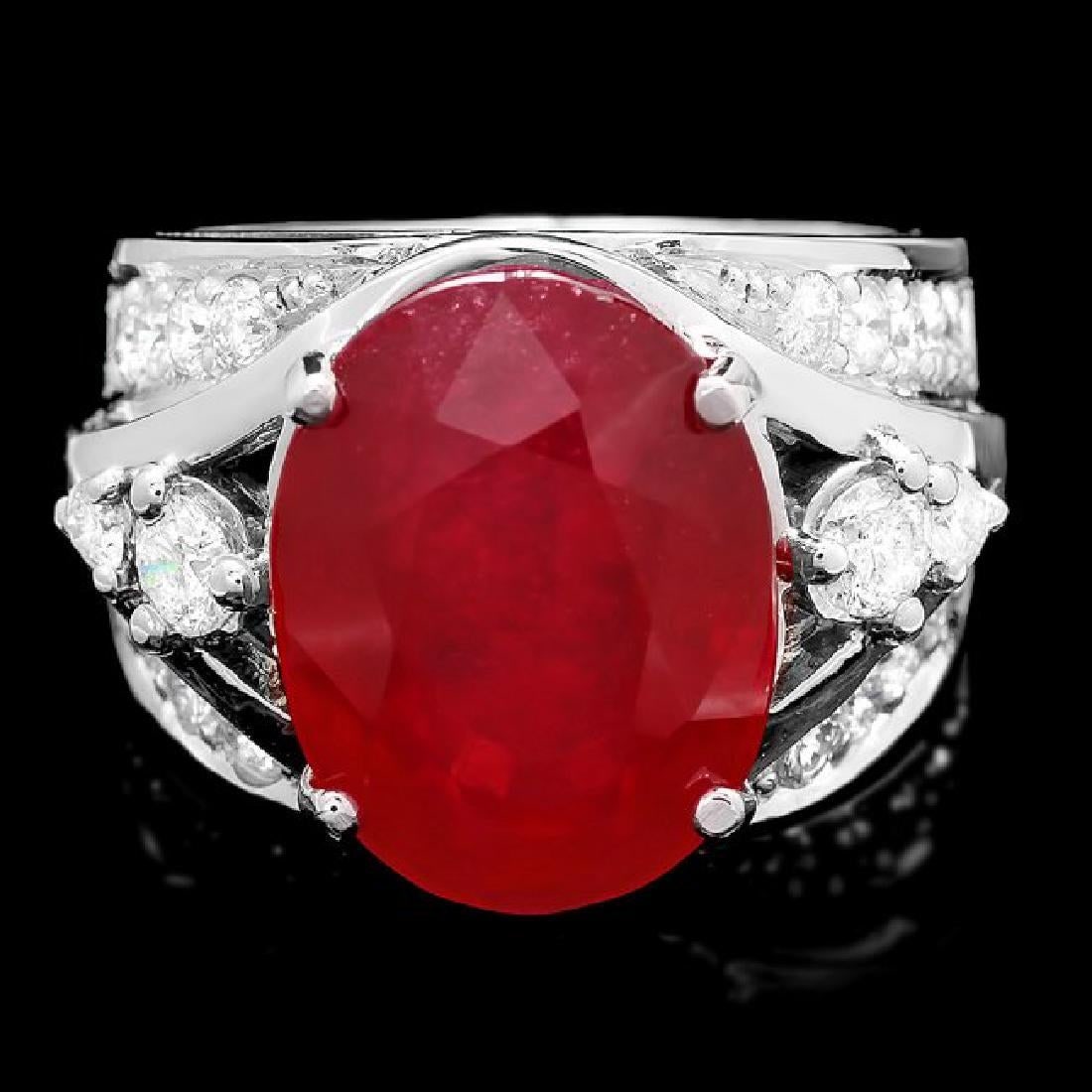 14K White Gold 12.27ct Ruby and 1.32ct Diamond Ring: Retail: $11,525.00 ****** 14K White Gold 12.27ct Ruby and 1.32ct Diamond Ring ****** Metal: 14K White Gold / Total Item Weight: 11.0 Grams / Country Made: United States / / Main Stone: Ruby / Color: R