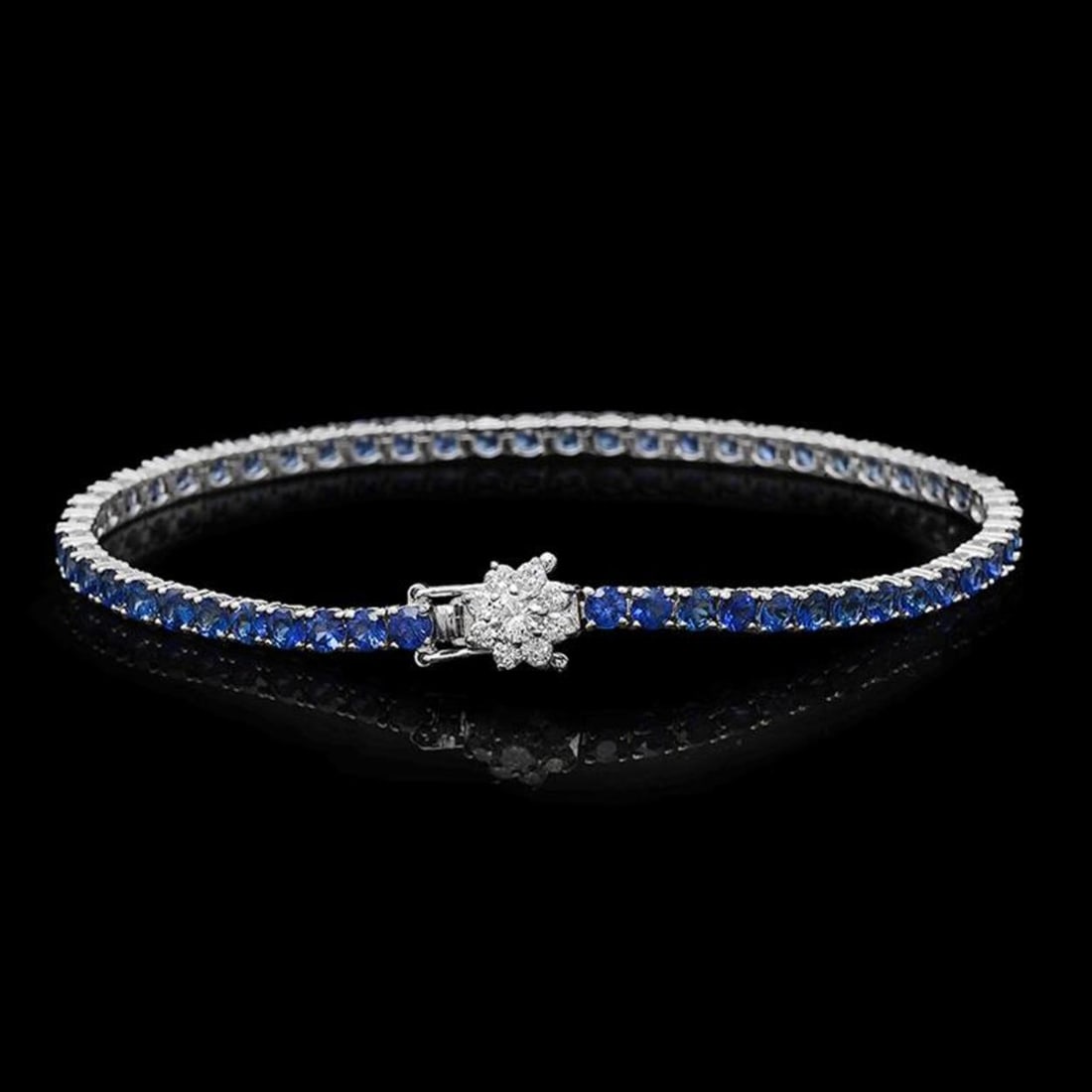 14K Gold 7.16ct Sapphire 0.52ct Diamond Bracelet: Retail: $6,635.00 ****** 14K Gold 7.16ct Sapphire 0.52ct Diamond Bracelet ****** Metal: 14K Solid White Gold / Total Item Weight: 9.9 grams / Country Made: United States / / Main Stone: Sapphire / Col