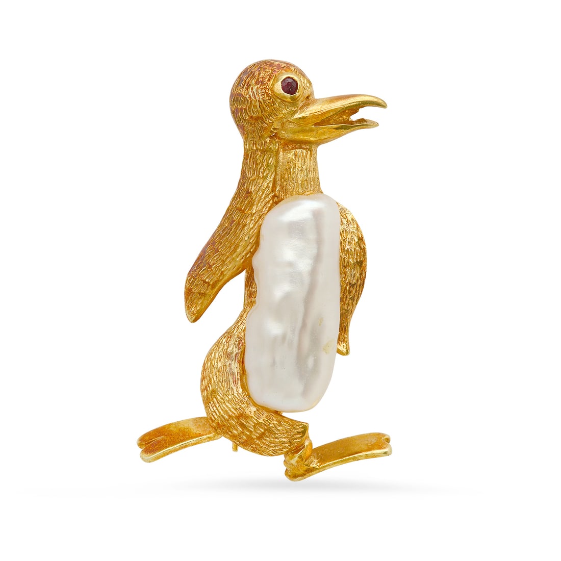 14K Yellow Gold Custom Made Penguin" Brooch with Fresh Water Pearl" (1 of 2)
