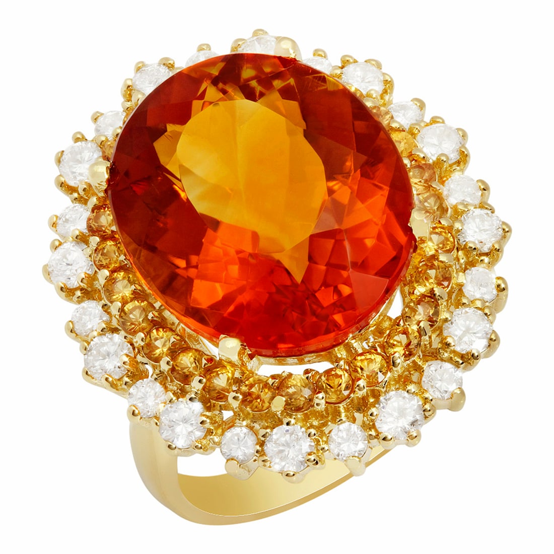 14k Yellow Gold 10.07ct Citrine 0.64ct Yellow Sapphire 0.96ct Diamond Ring: Retail: $9,430.00 ****** 14k Yellow Gold 10.07ct Citrine 0.64ct Yellow Sapphire 0.96ct Diamond Ring ****** Metal: 14K Yellow Gold / Total Item Weight: 9.80 grams / Country Made: United States / / Main