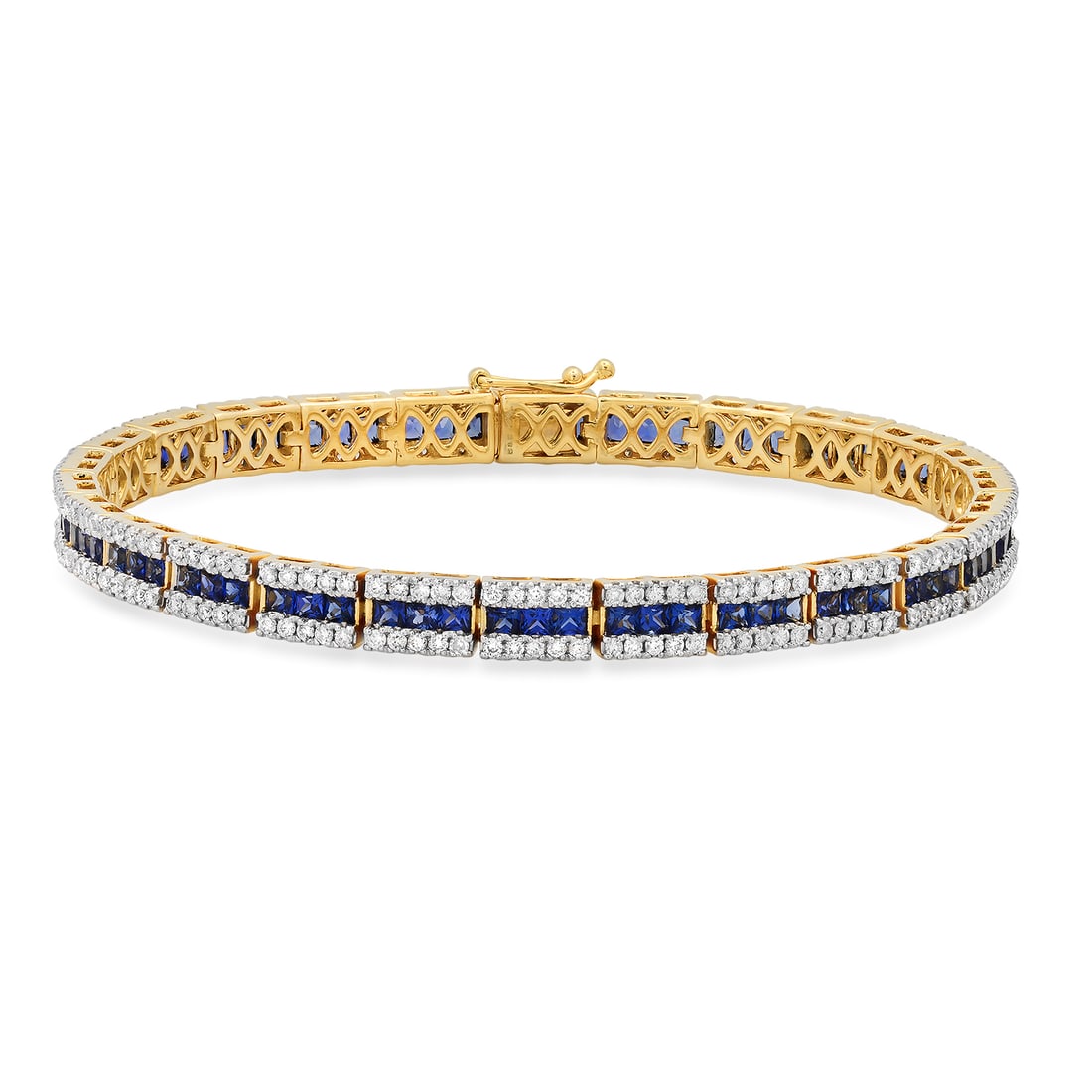 14K Yellow Gold 4.80ct Sapphire and 2.26ct Diamond Bracelet: Retail: $15,157.00 ****** 14K Yellow Gold 4.80ct Sapphire and 2.26ct Diamond Bracelet ****** Metal: 14K Yellow Gold / Total Item Weight: 16.2 Grams / Country Made: United States / / Main Stone: Sapphi