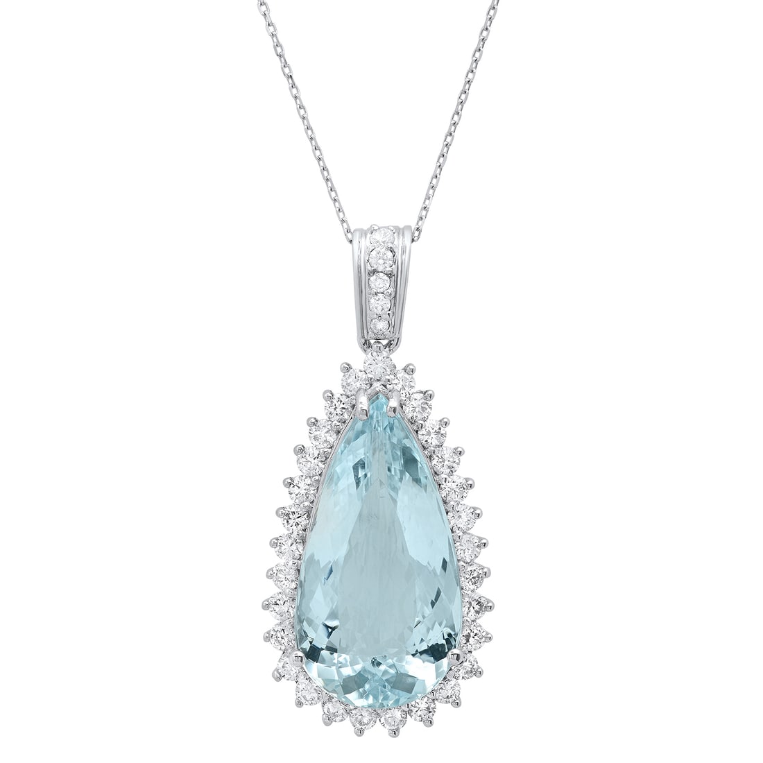 14K White Gold 11.28ct Aquamarine and 1.58ct Diamond Pendant: Retail: $9,873.00 ****** 14K White Gold 11.28ct Aquamarine and 1.58ct Diamond Pendant ****** Metal: 14K White Gold / Total Item Weight: 7.9 Grams / Country Made: United States / / Main Stone: Aquamari