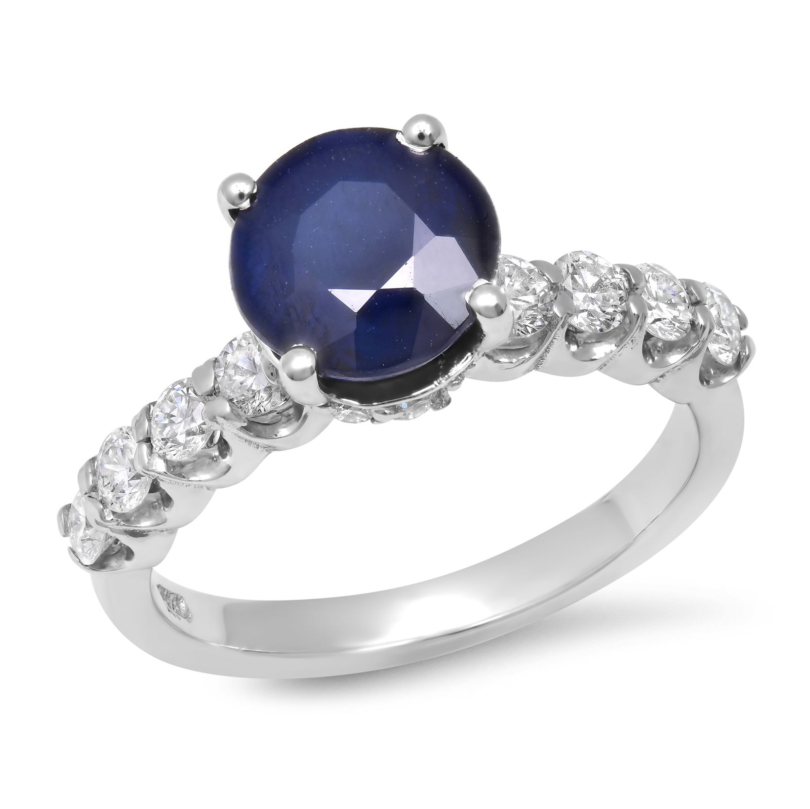14K White Gold Ladies Ring with 2.51ct Sapphire and 1.15tcw Diamonds: Retail: $9,385.00 ****** 14K White Gold Ladies Ring with 2.51ct Sapphire and 1.15tcw Diamonds ****** Size: 7(we offer free resizing to winning bidders) / Metal: 14K White Gold / Total Item Weight: 4.6
