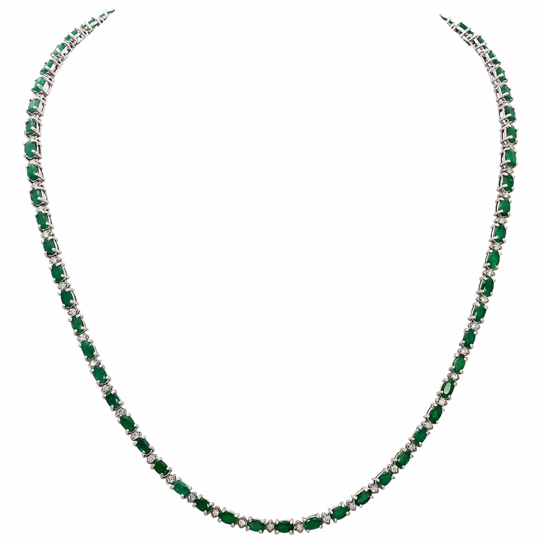 14k White Gold 15.41ct Emerald 1.29ct Diamond Necklace: Retail: $11,615.00 ****** 14k White Gold 15.41ct Emerald 1.29ct Diamond Necklace ****** Metal: 14K White Gold / Total Item Weight: 19.60 grams / Country Made: United States / / Main Stone: Emerald /