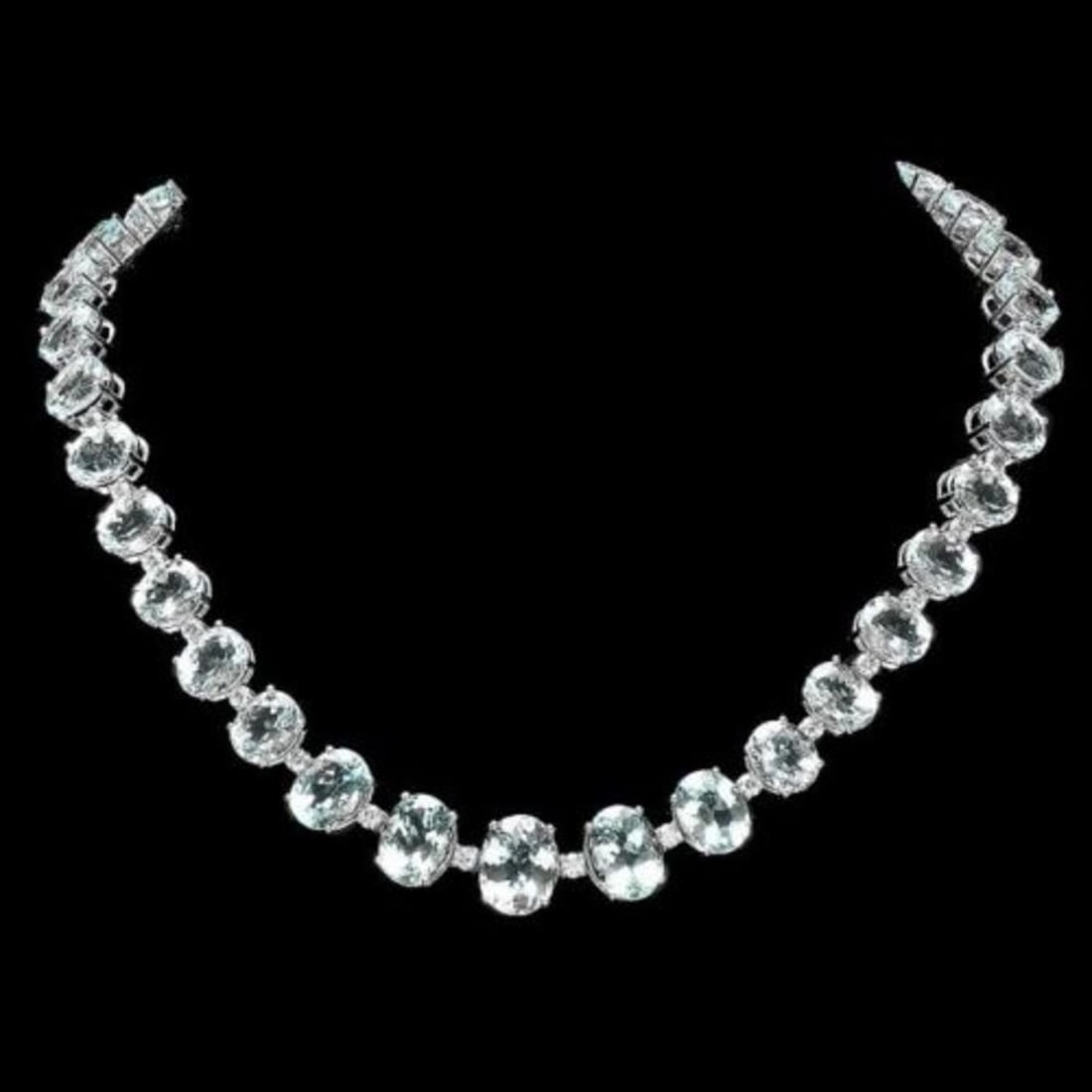 14K White Gold 97.13ct Aquamarine and 1.40ct Diamond Necklace: Retail: $35,265.00 ****** 14K White Gold 97.13ct Aquamarine and 1.40ct Diamond Necklace ****** Metal: 14K White Gold / Total Item Weight: 57.5 Grams / Country Made: United States / / Main Stone: