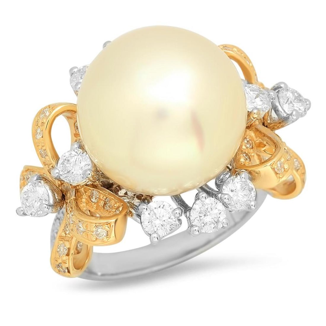14K White and Yellow Gold 15mm South Sea Pearl and 2.4ct Diamond Ring (1 of 5)