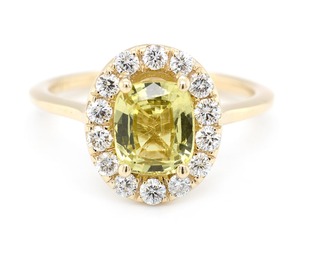 14K Yellow Gold Ladies Ring with 1.64ct GIA Certified Sapphire and 0.44tcw Adjacent Diamonds