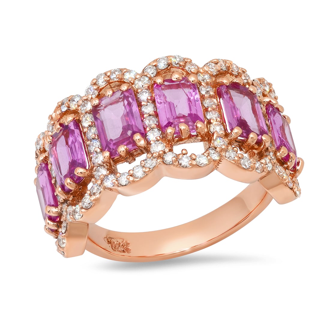 14K Rose Gold with 3.14ct Pink Sapphire and 1.07ct Diamond Ring: Retail: $7,220.00 ****** 14K Rose Gold with 3.14ct Pink Sapphire and 1.07ct Diamond Ring ****** Size: Size 7 (We offer free resizing to winning bidders) / Metal: 14K Rose Gold / Total Item Weight: