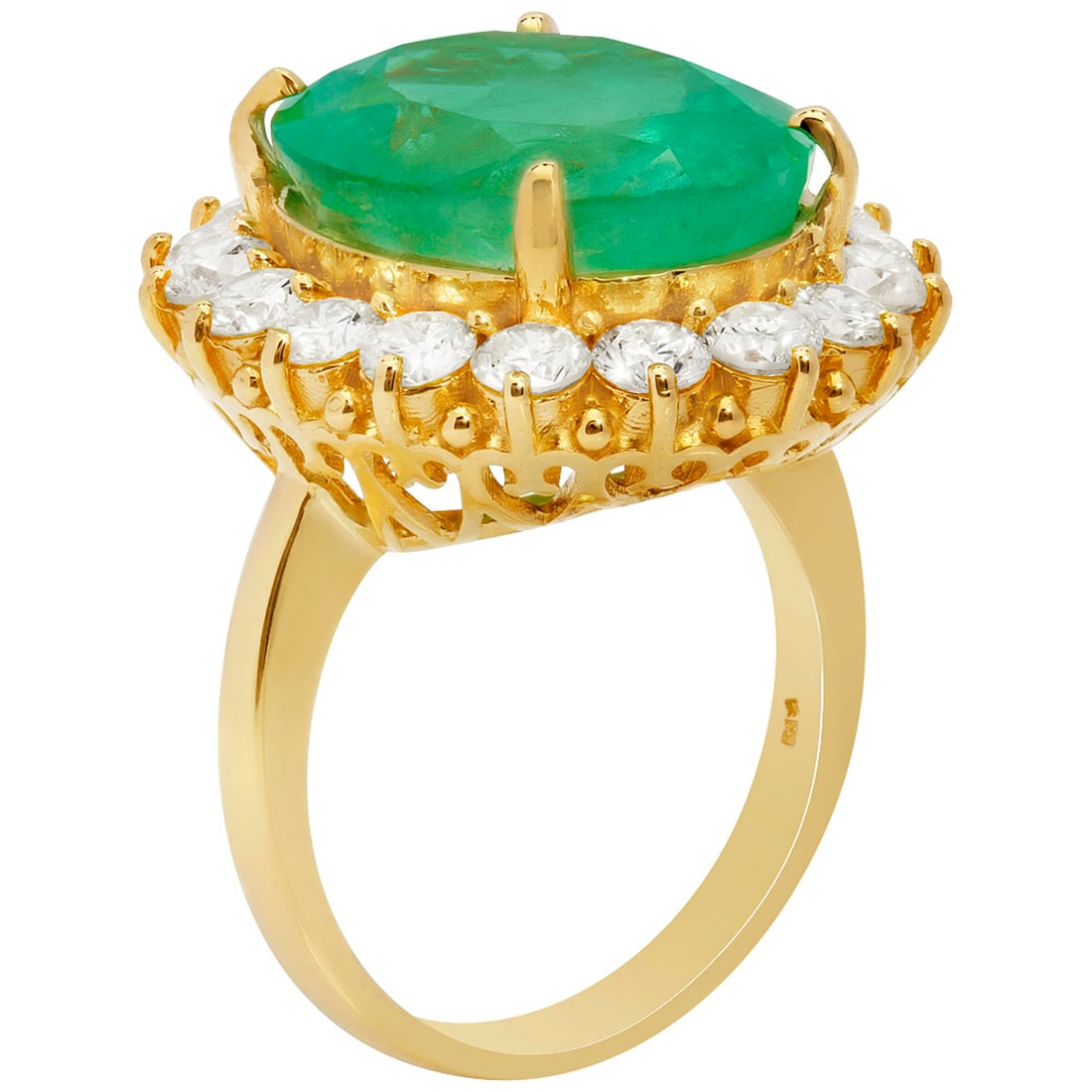 14k Yellow Gold 13.92ct Emerald 2.52ct Diamond Ring - 2