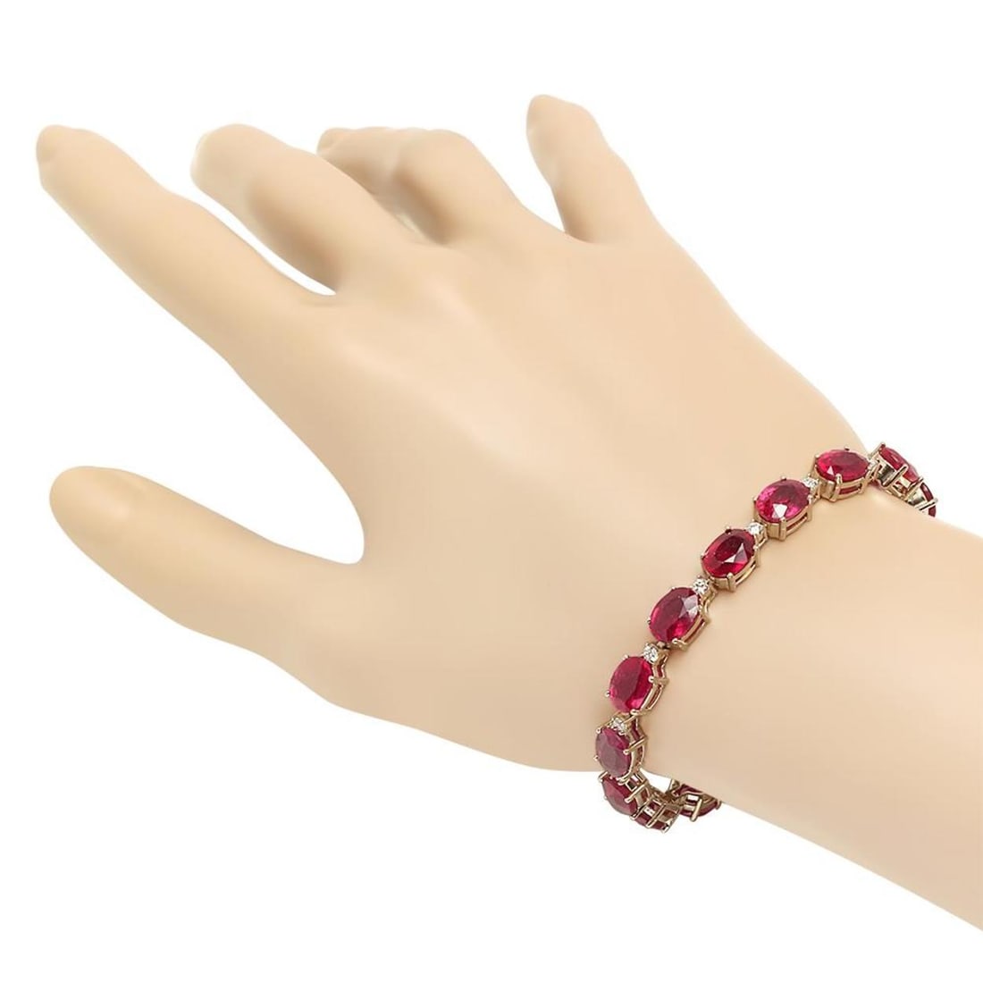 14K Gold 30.81ct Ruby and 0.76ct Diamond Bracelet - 2