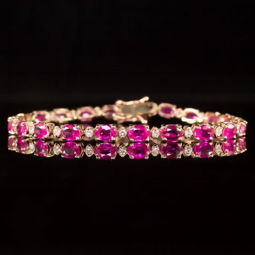 14K Rose Gold 9.36ct Pink Sapphire and 0.70ct Diamond Bracelet: Retail: $8,770.00 ****** 14K Rose Gold 9.36ct Pink Sapphire and 0.70ct Diamond Bracelet ****** Size: 7.5 inches / Metal: 14K Rose Gold / Total Item Weight: 10.9 Grams / Country Made: United States /