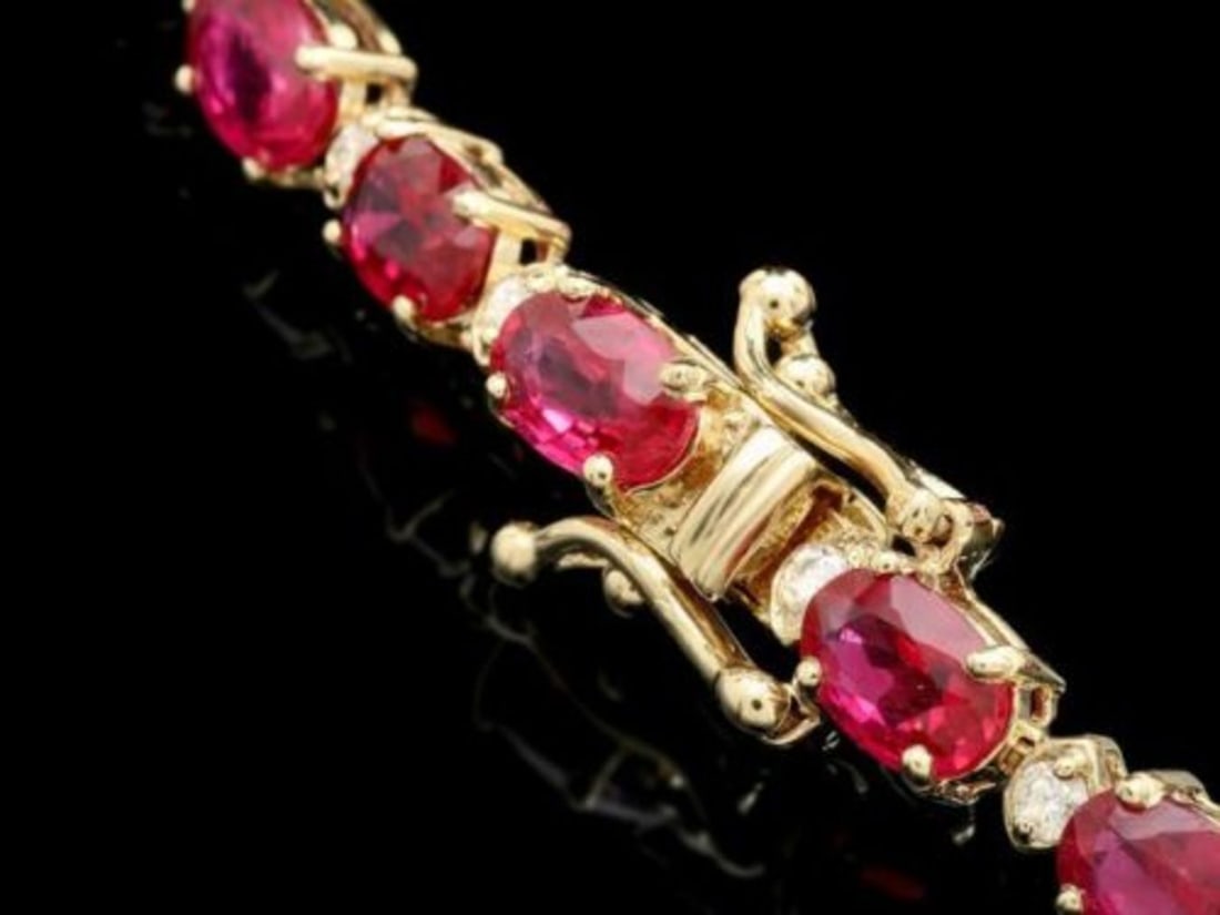 14K Gold 16.71ct Ruby 0.69ct Diamond Bracelet - 2