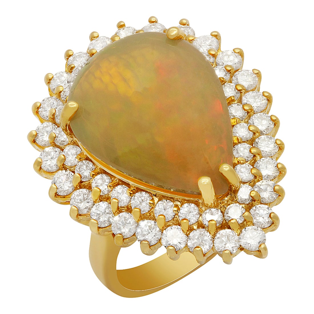 14k Yellow Gold 9.58ct Opal 3.48ct Diamond Ring: Retail: $12,280.00 ****** 14k Yellow Gold 9.58ct Opal 3.48ct Diamond Ring ****** Metal: 14K Yellow Gold / Total Item Weight: 10.40 grams / Country Made: United States / / Main Stone: Opal / Color: